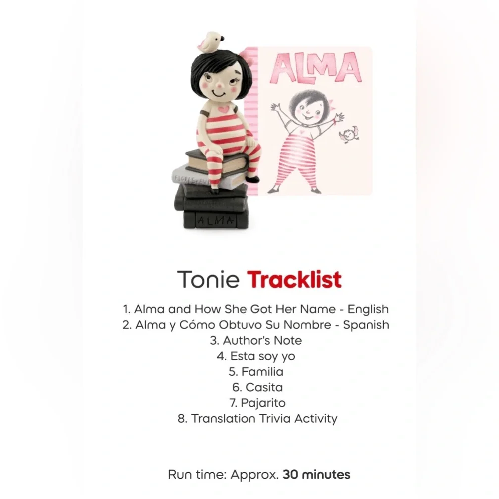 Tonies Alma and How She Got Her Name Audio Toy Figurine English and Spanish New